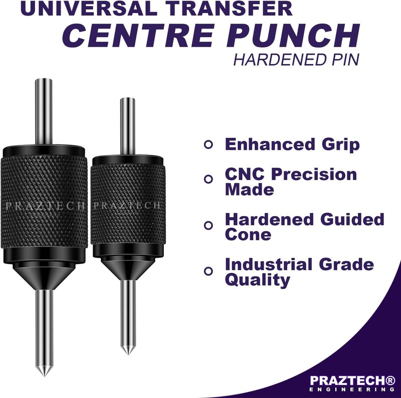PRAZTECH ® Universal Transfer Centre Aligner Center Punch - Hardened Pin (Set of 2) | EASY transfer center holes accurately | DIY Workshop Garage Hand Tool - Image 4